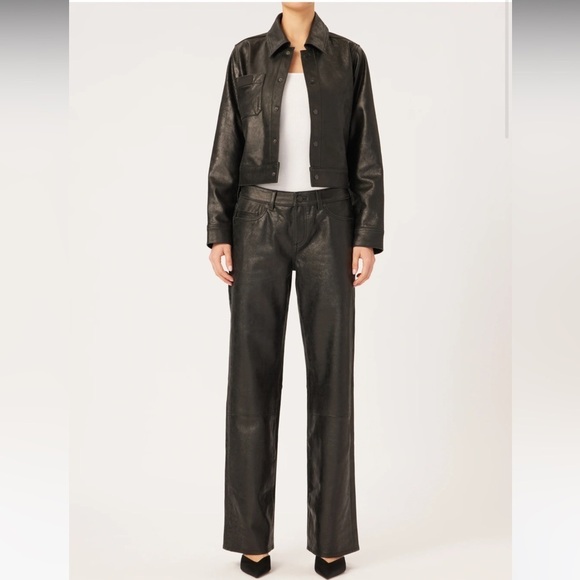 DL1961 Drue Straight Wide Leg Sheep Leather Pants Size 25 In Black - Picture 1 of 15